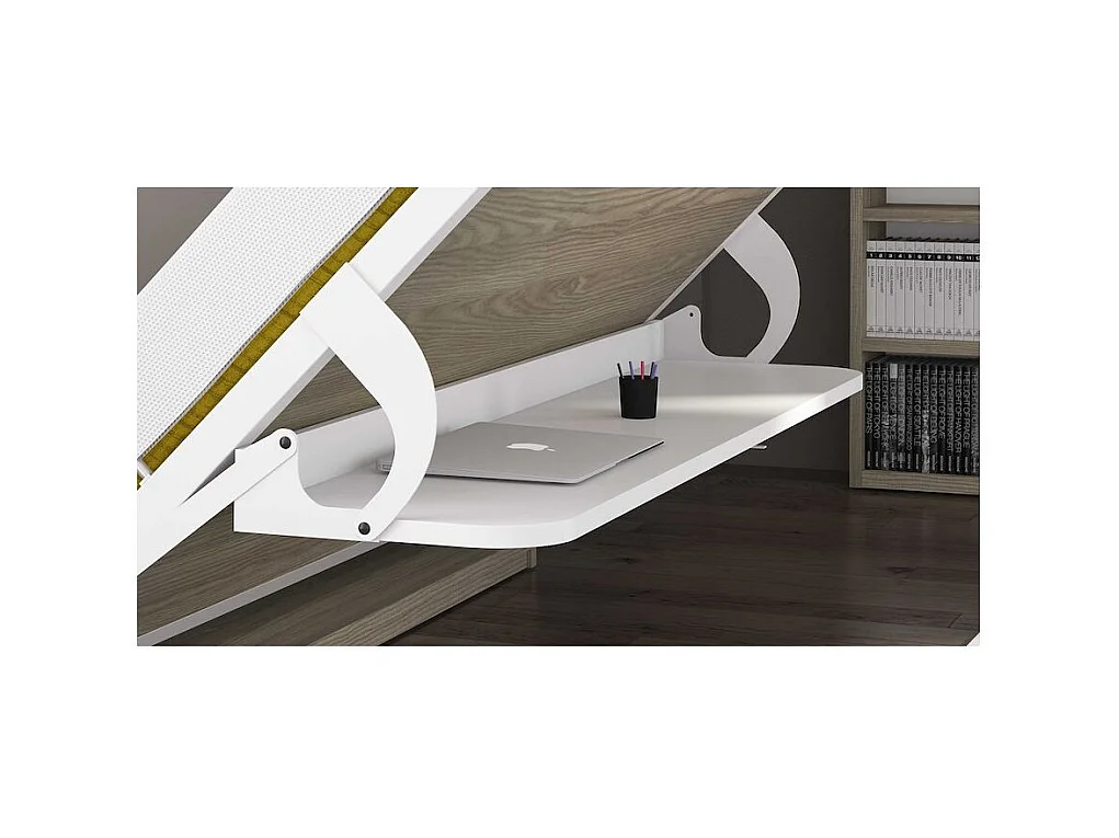 Lit escamotable avec bureau 140x190 anthracite P 35 Kinoa