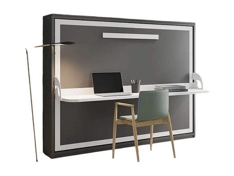 Lit escamotable avec bureau 140x190 anthracite P 35 Kinoa