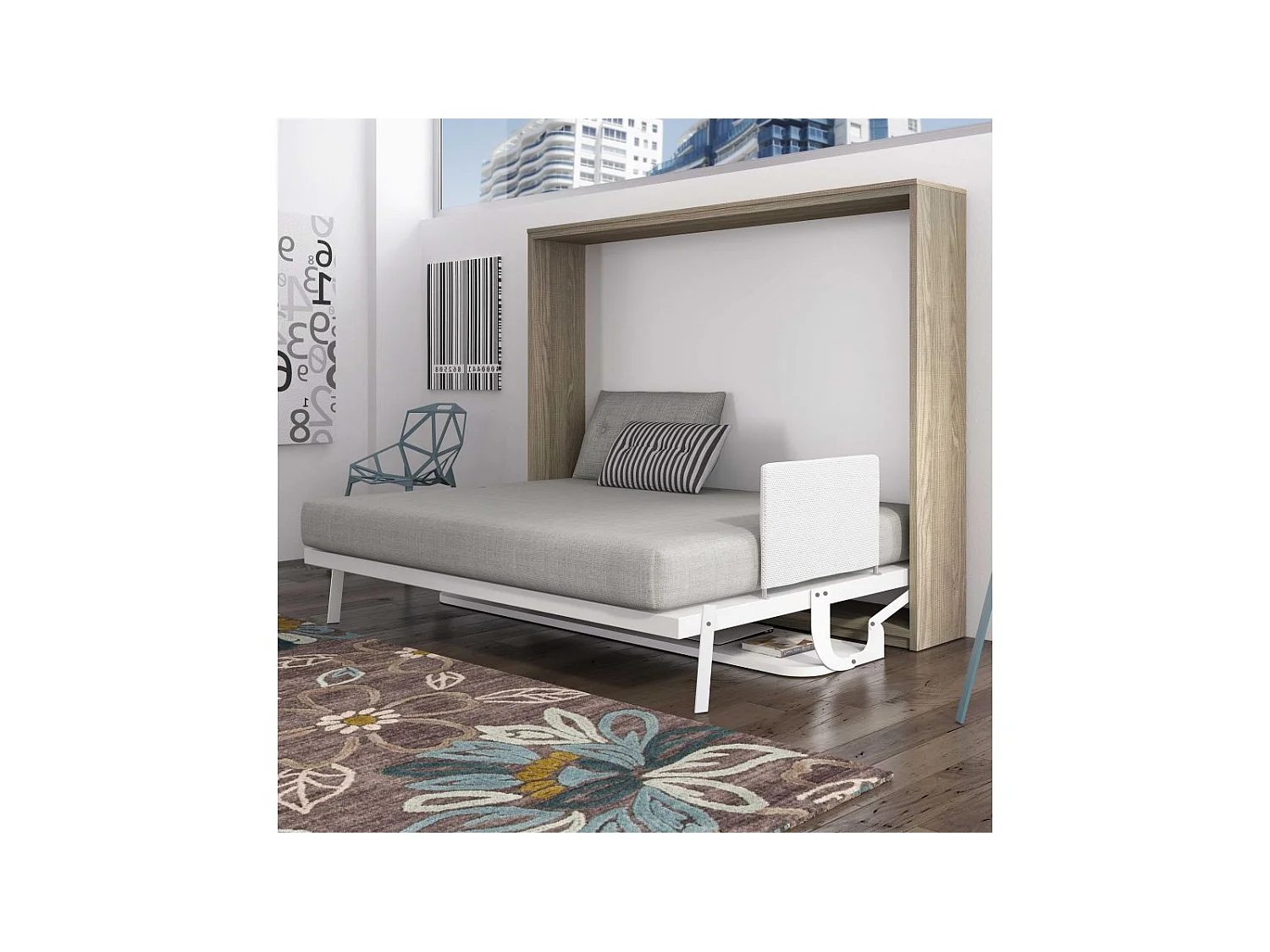 Lit escamotable avec bureau 140x190 anthracite P 35 Kinoa
