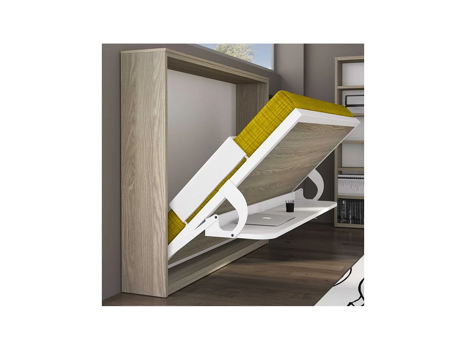 Lit escamotable avec bureau 140x190 anthracite P 35 Kinoa