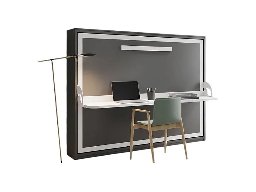 Lit escamotable avec bureau 90x190 anthracite P 35 Kinoa