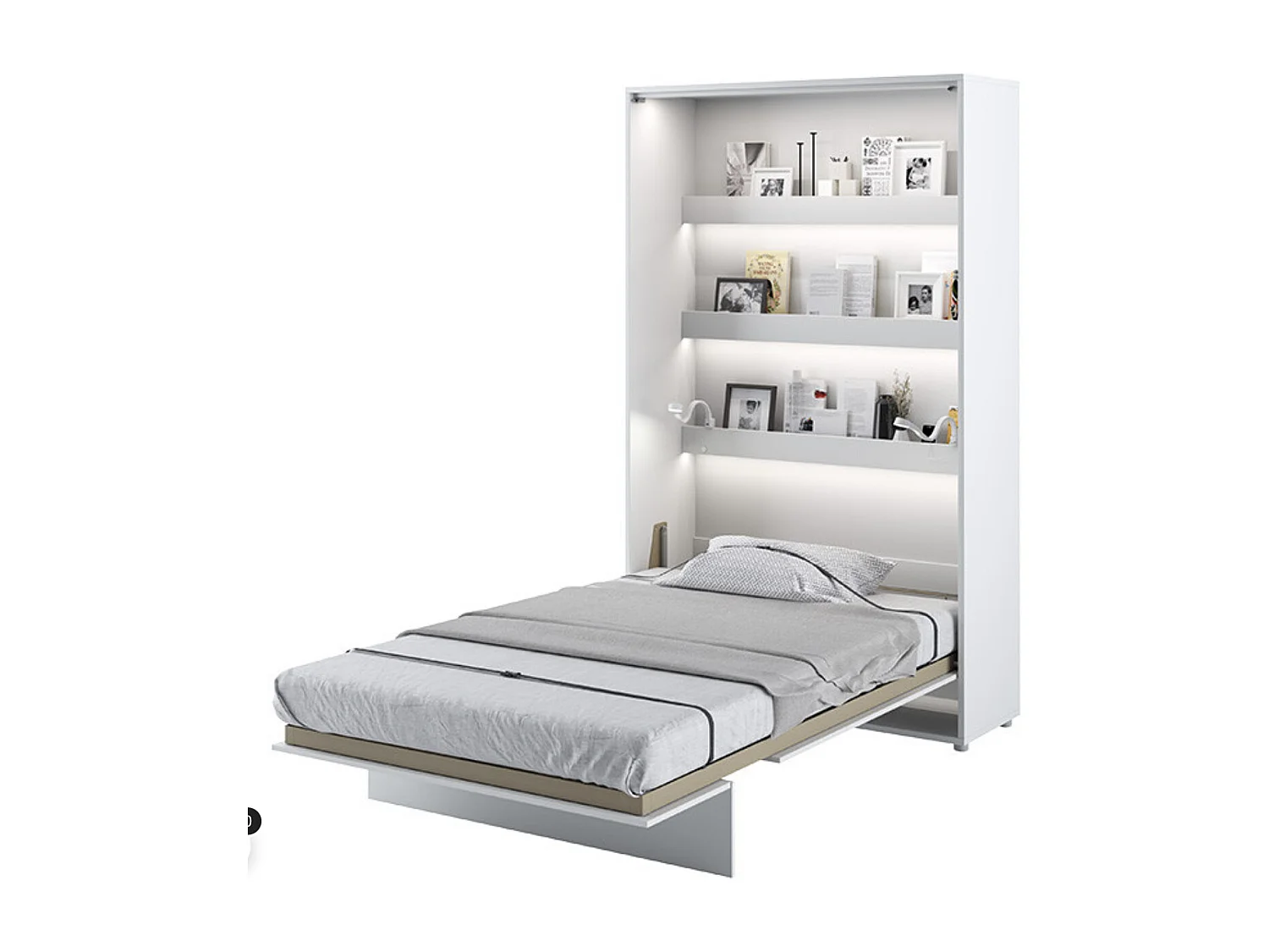 Lit escamotable vertical avec étagères blanc mat Noby 90x200-