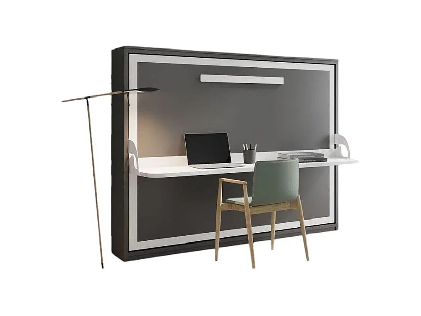 Lit escamotable avec bureau 90x200 anthracite P 35 Kinoa