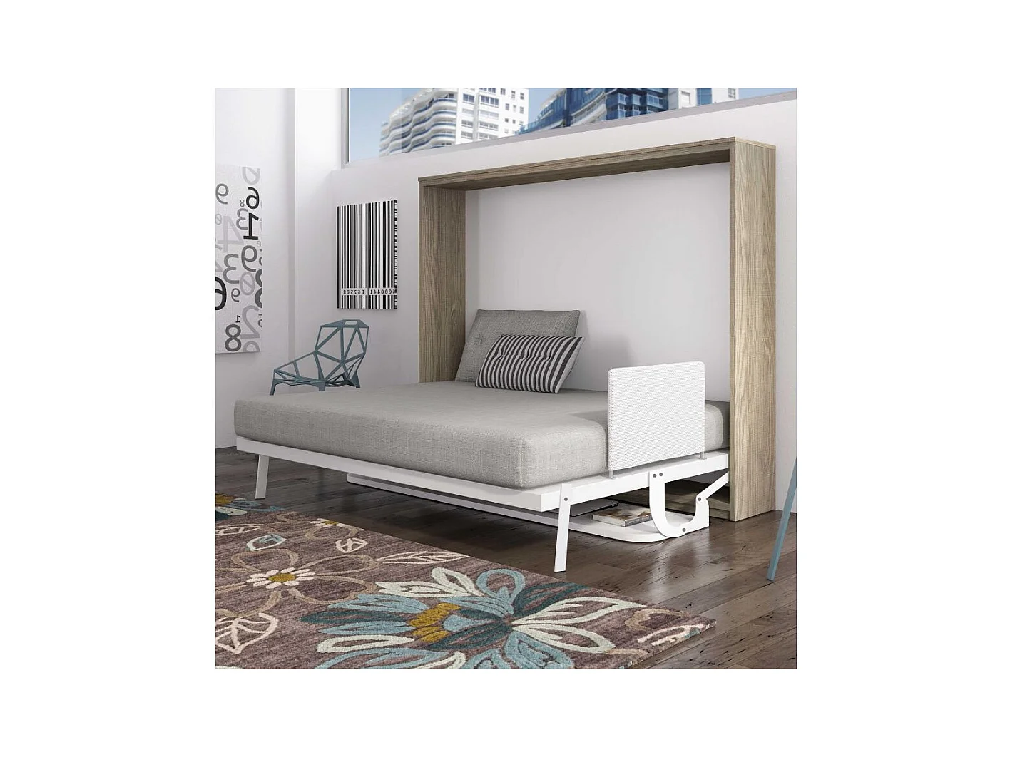 Lit escamotable avec bureau 90x200 anthracite P 35 Kinoa