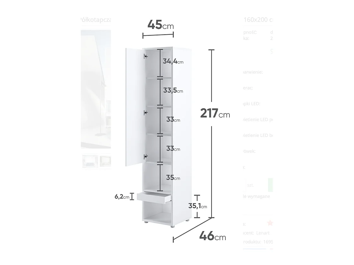 Lit escamotable vertical blanc mat avec 2 armoires de rangement Noby-140x200
