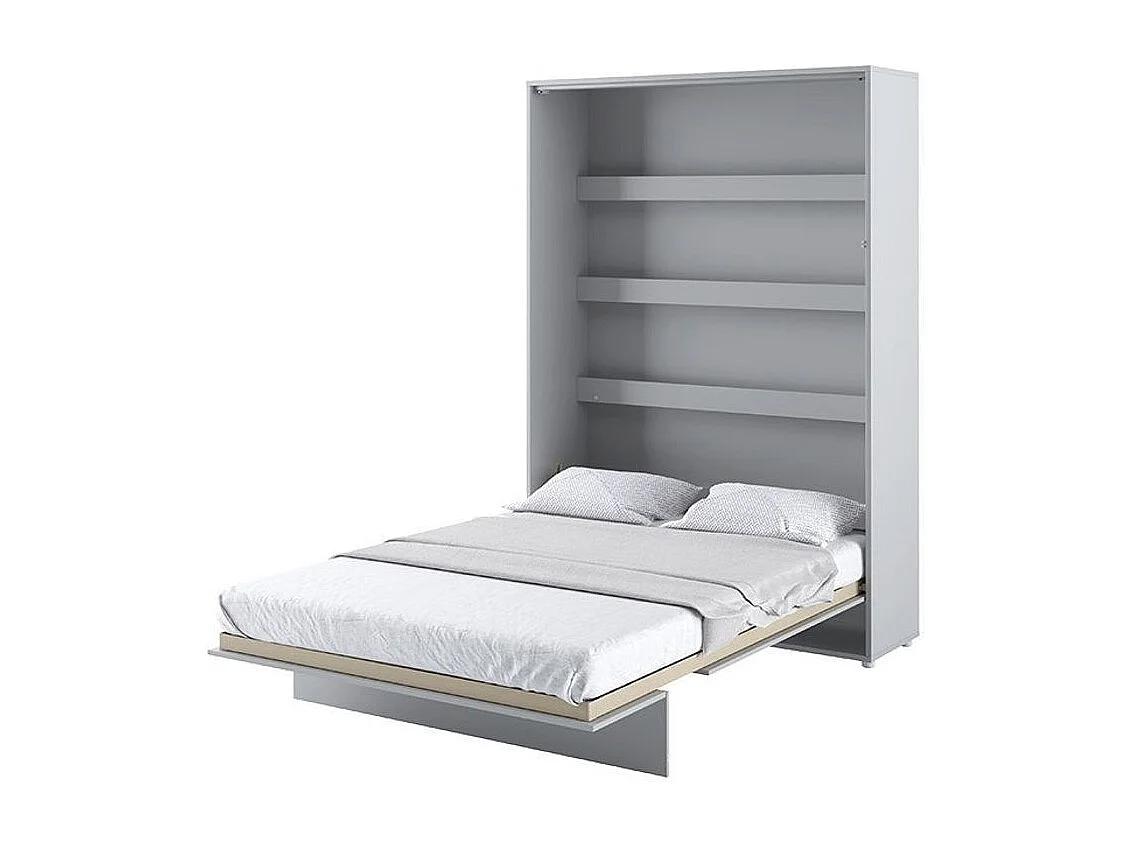 Lit escamotable vertical avec étagères gris mat Noby 180x200-