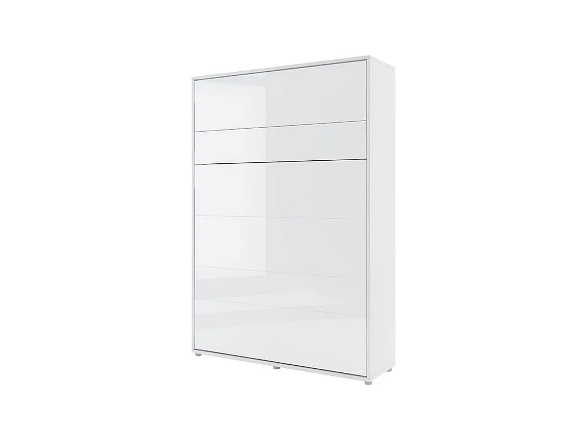 Lit escamotable vertical avec étagères blanc brillant Noby 140x200-Avec matelas-Avec Led et 2 veilleuses