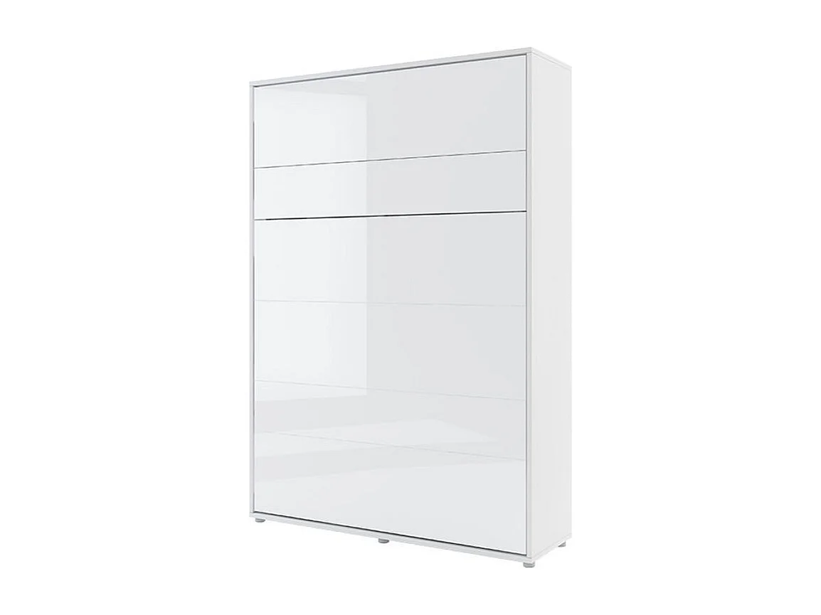 Lit escamotable vertical avec étagères blanc brillant Noby 140x200-Avec matelas-Avec Led et 2 veilleuses