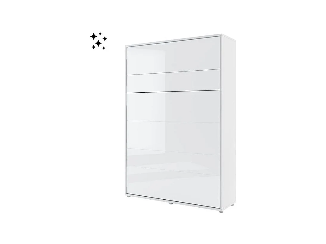 Lit escamotable vertical avec étagères blanc brillant Noby 120x200-Avec Led et 2 veilleuses