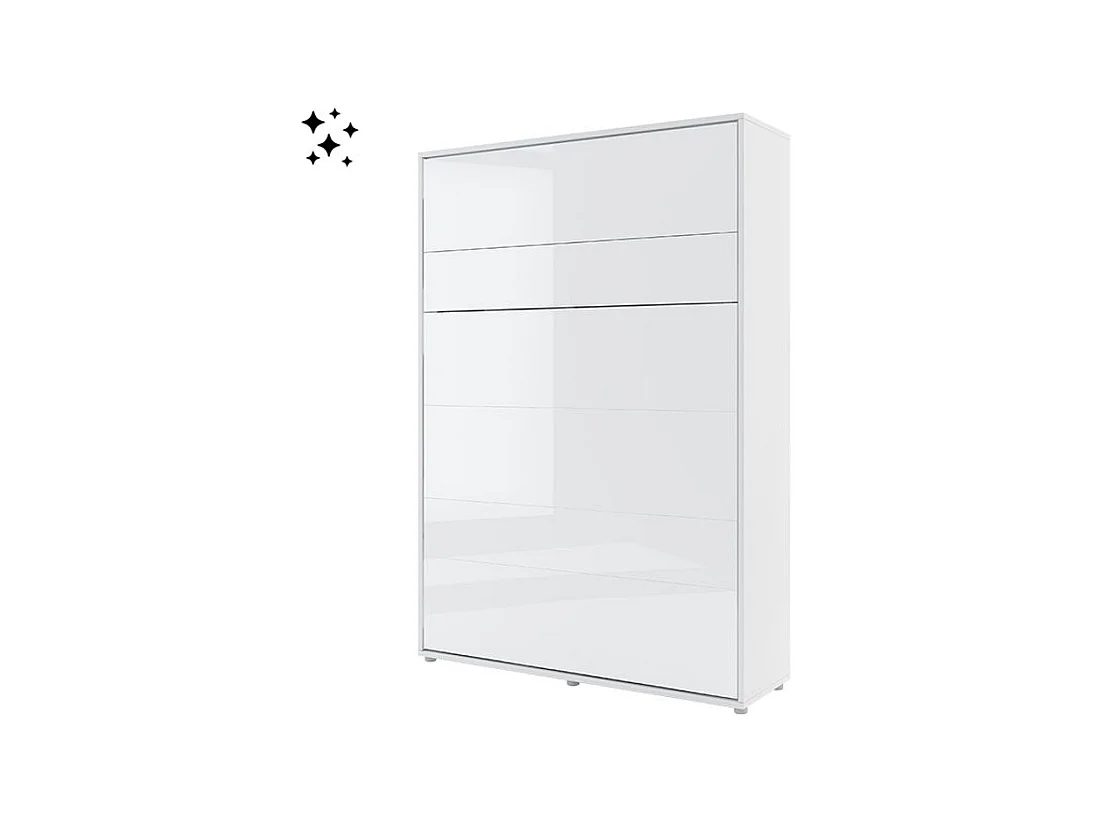 Lit escamotable vertical avec étagères blanc brillant Noby 180x200-Avec matelas-Avec Led et 2 veilleuses
