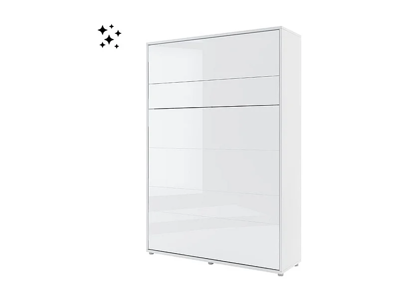 Lit escamotable vertical avec étagères blanc brillant Noby 180x200-Avec matelas-Avec Led et 2 veilleuses
