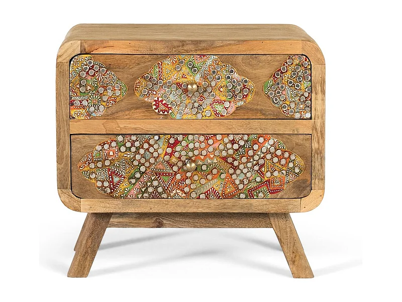 Handbemalter Nachttisch aus Mangoholz mit ethnischem Finish