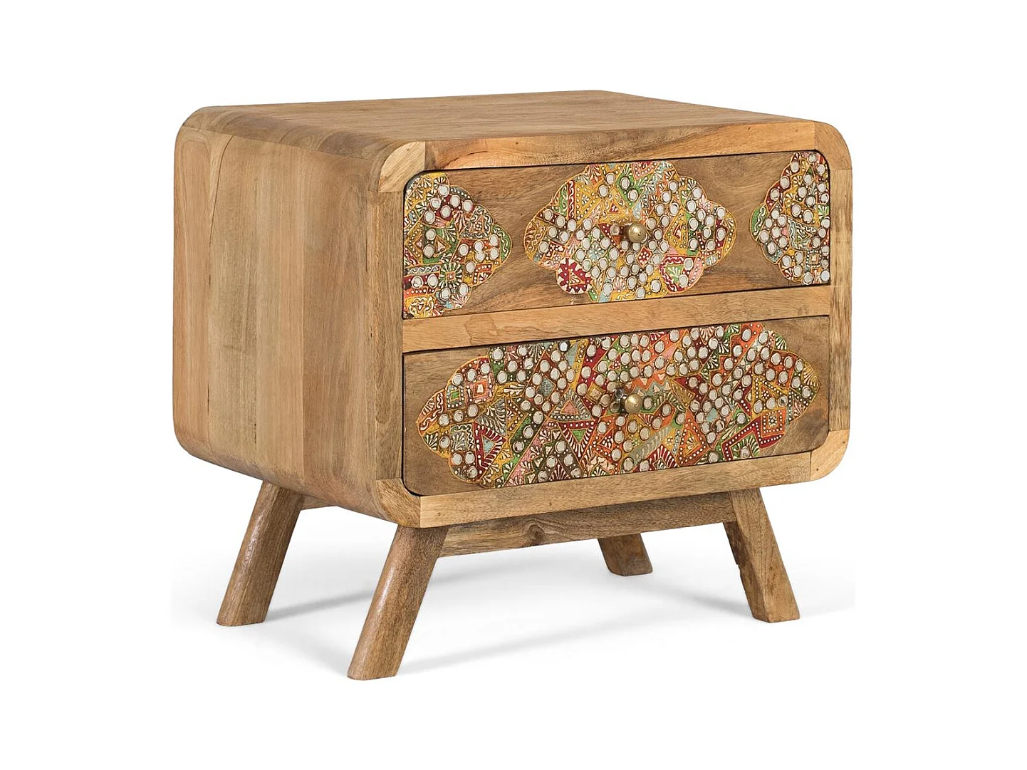 Handbemalter Nachttisch aus Mangoholz mit ethnischem Finish