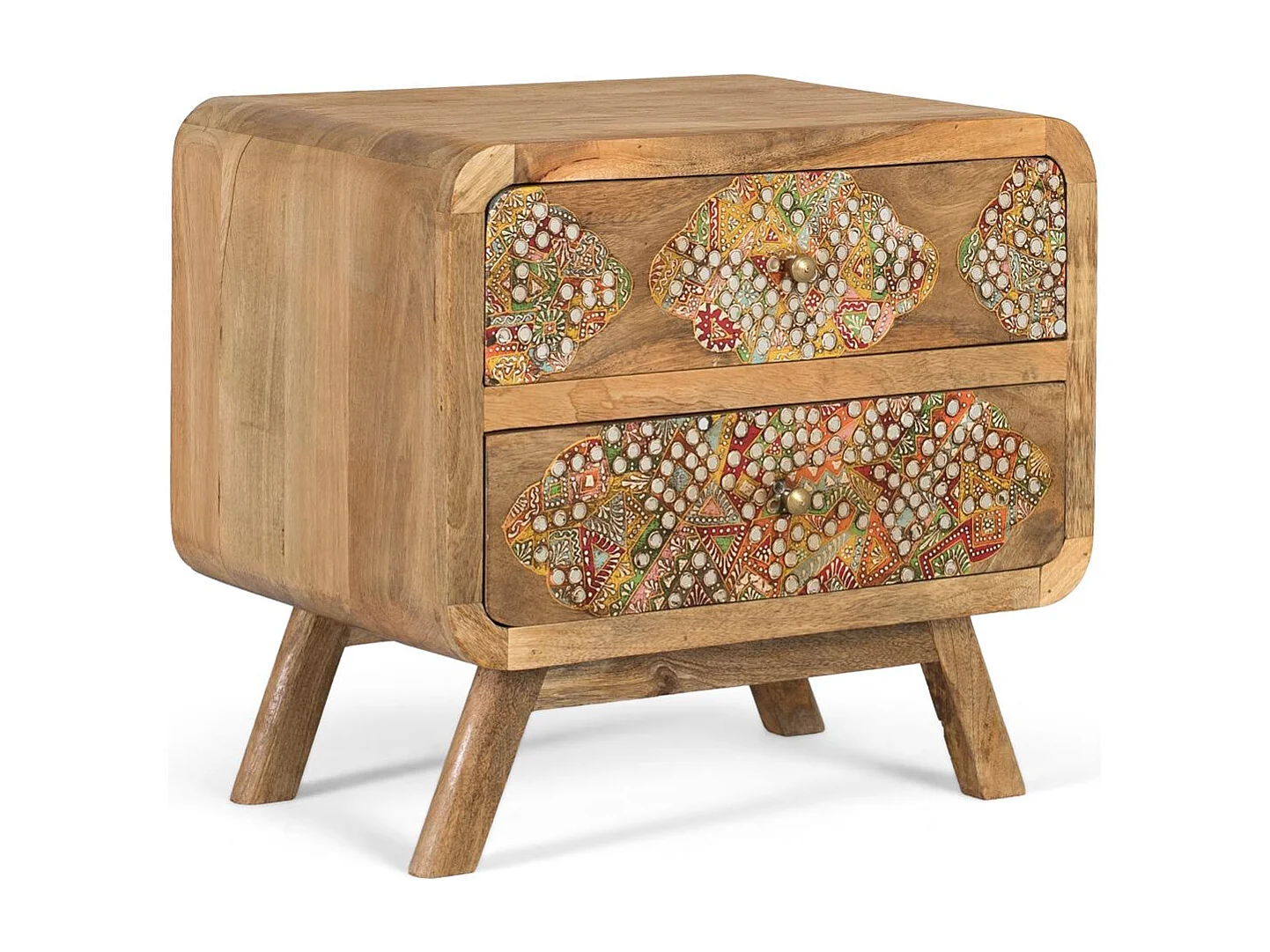 Table de chevet en bois de manguier peinte à la main