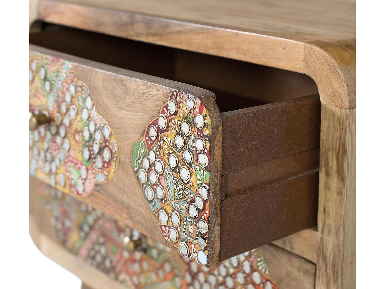 Table de chevet en bois de manguier peinte à la main