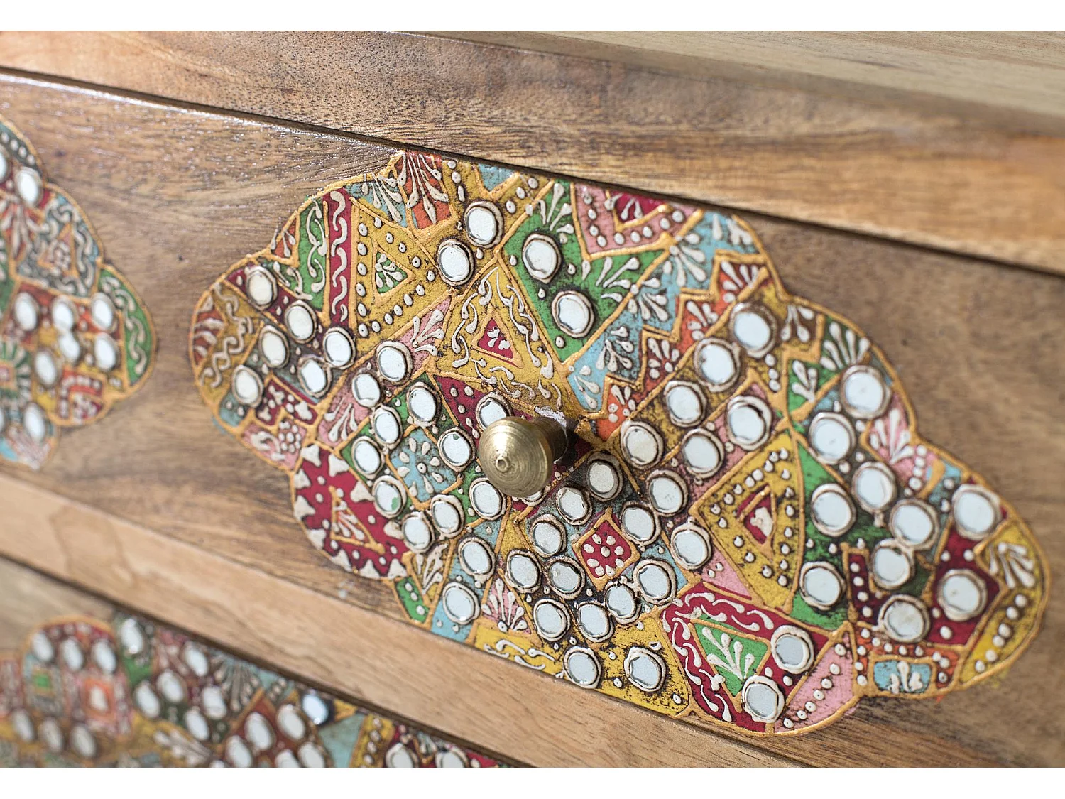 Table de chevet en bois de manguier peinte à la main