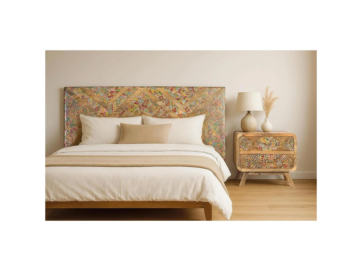 Stoliki nocne z drewna mango 50 cm w stylu boho etnicznym - 46x50x35