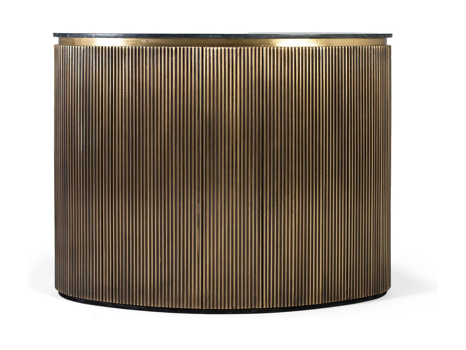 Barschrank mit geschwungener Goldfront und Ablageflächen im Inneren