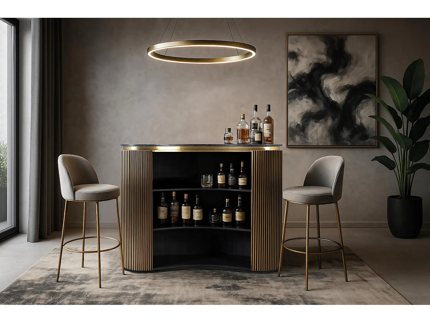 Meuble de bar en bois de manguier 145 cm, style classique moderne - 110 x 145 x 57