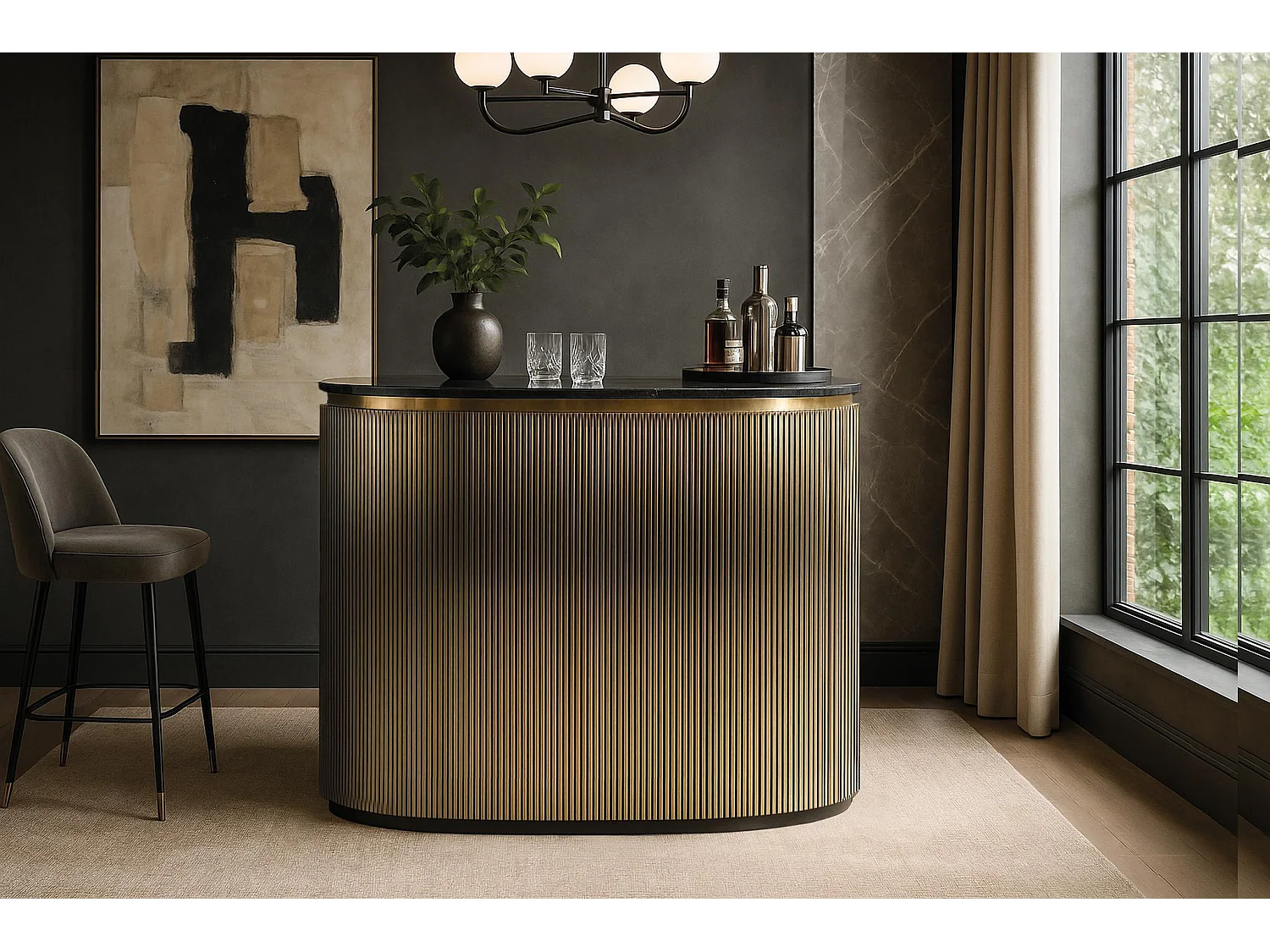 Meuble de bar en bois de manguier 145 cm, style classique moderne - 110 x 145 x 57