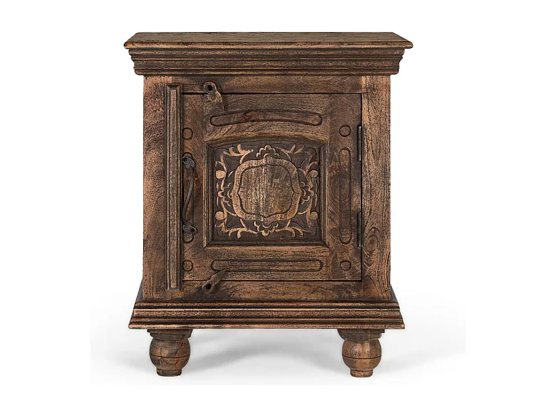 Table de chevet en bois de manguier massif met een rustieke afwerking