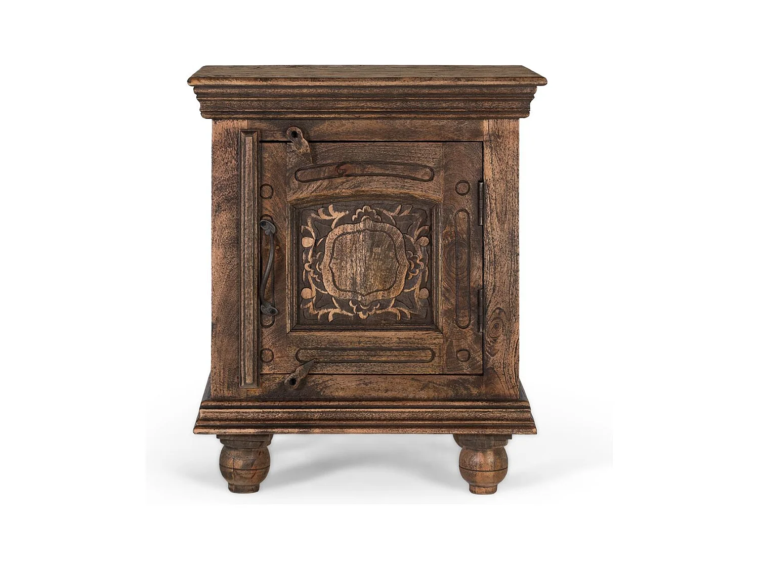 Table de chevet en bois de manguier massif avec une finition rustique