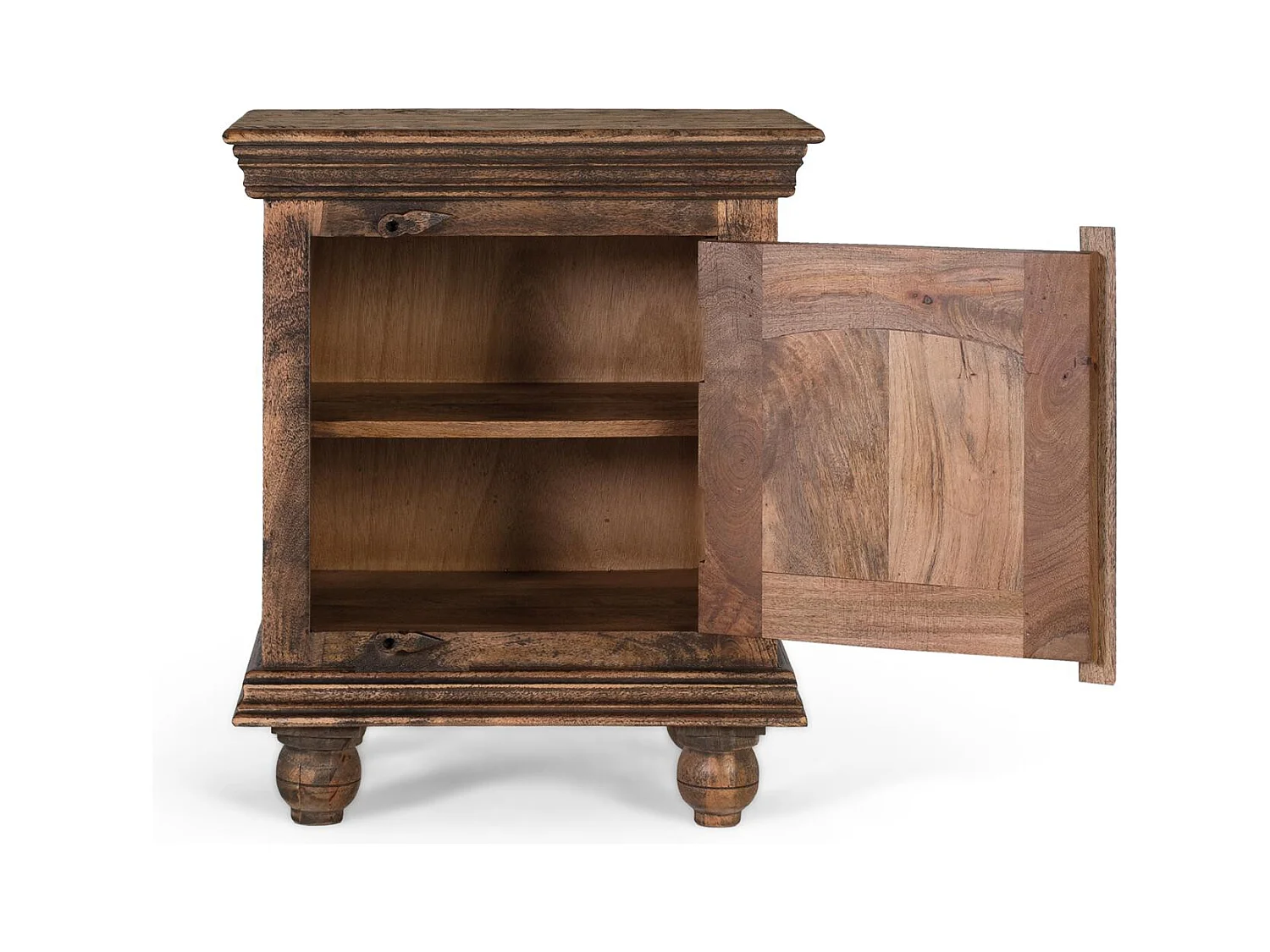 Table de chevet en bois de manguier massif avec une finition rustique