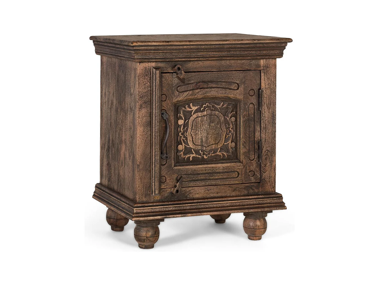 Table de chevet en bois de manguier massif avec une finition rustique