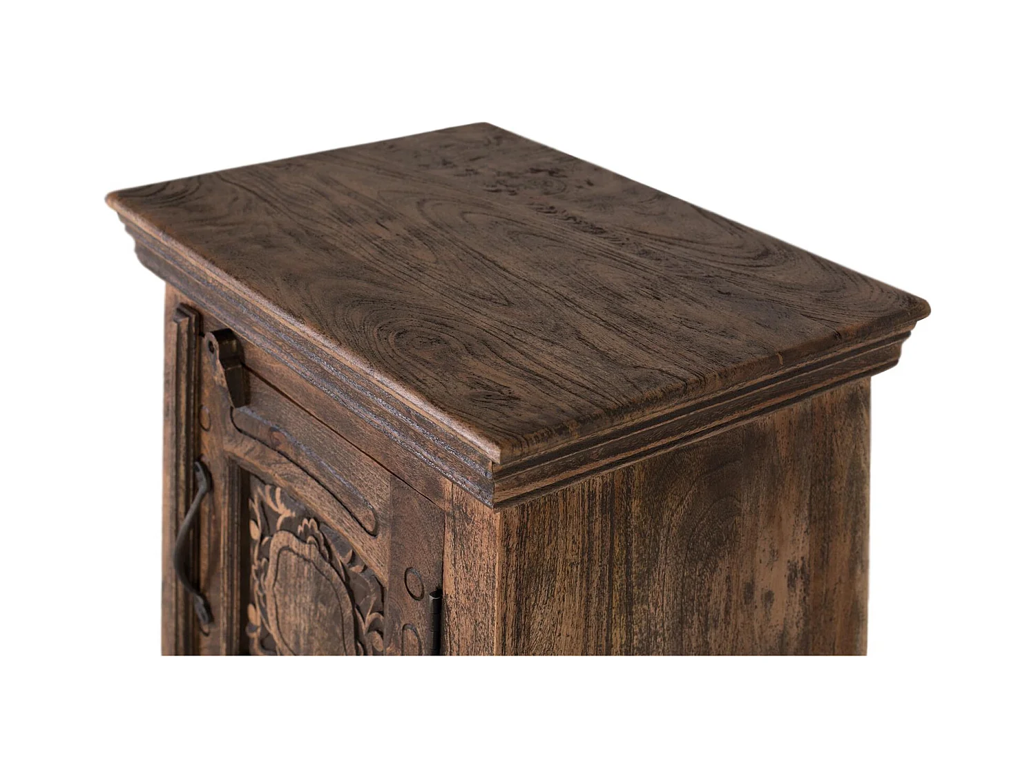 Table de chevet en bois de manguier massif avec une finition rustique