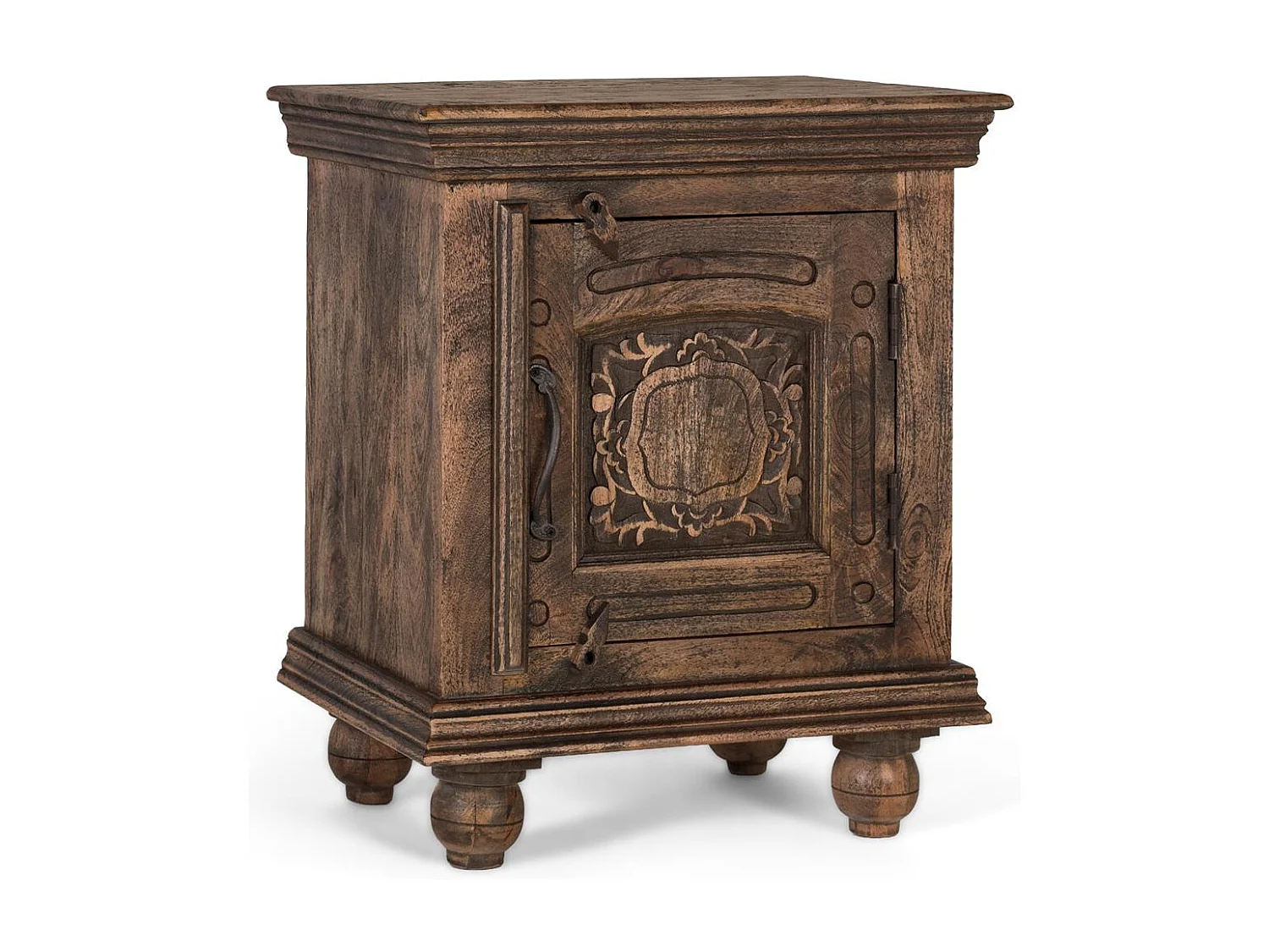 Table de chevet en bois de manguier massif avec une finition rustique