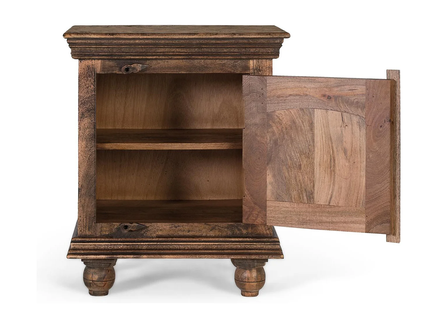 Table de chevet en bois de manguier massif avec une finition rustique