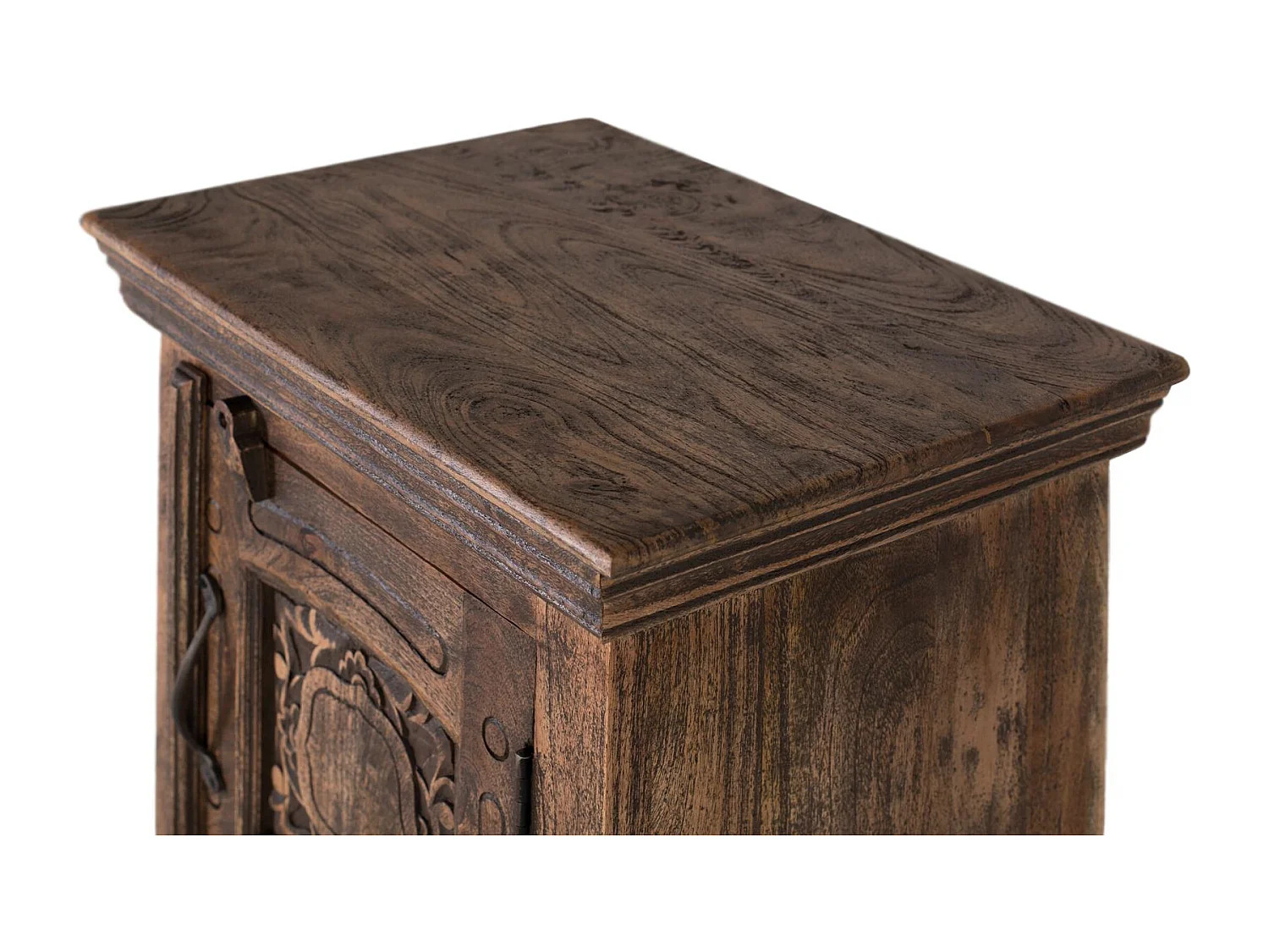 Table de chevet en bois de manguier massif avec une finition rustique