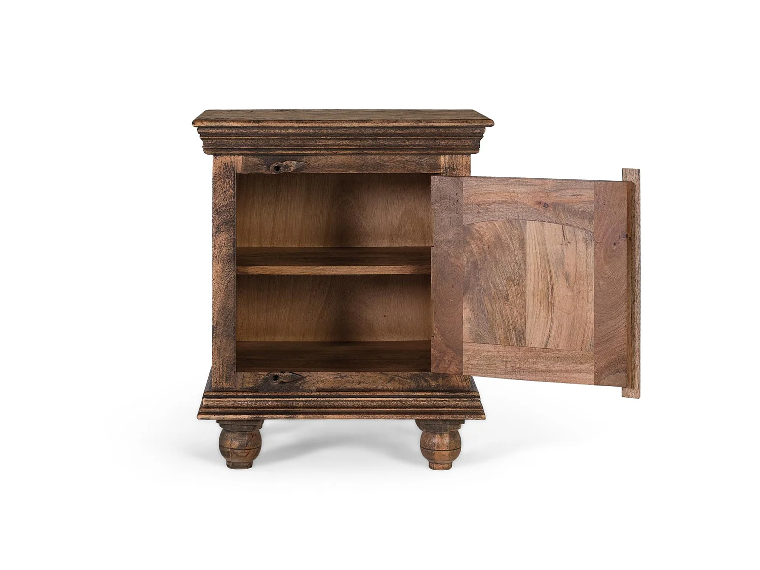 Table de chevet en bois de manguier massif met een rustieke afwerking