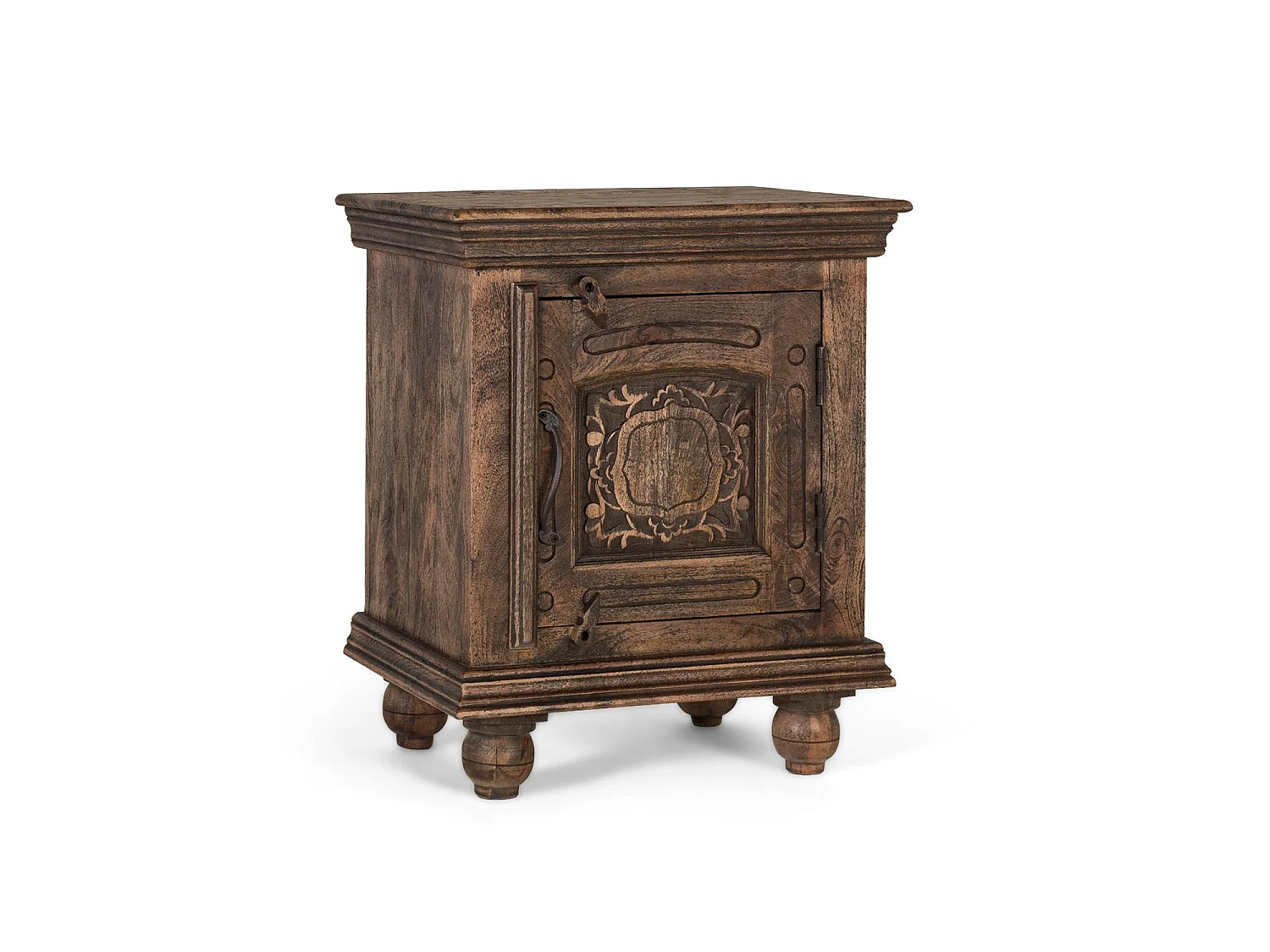 Table de chevet en bois de manguier massif met een rustieke afwerking