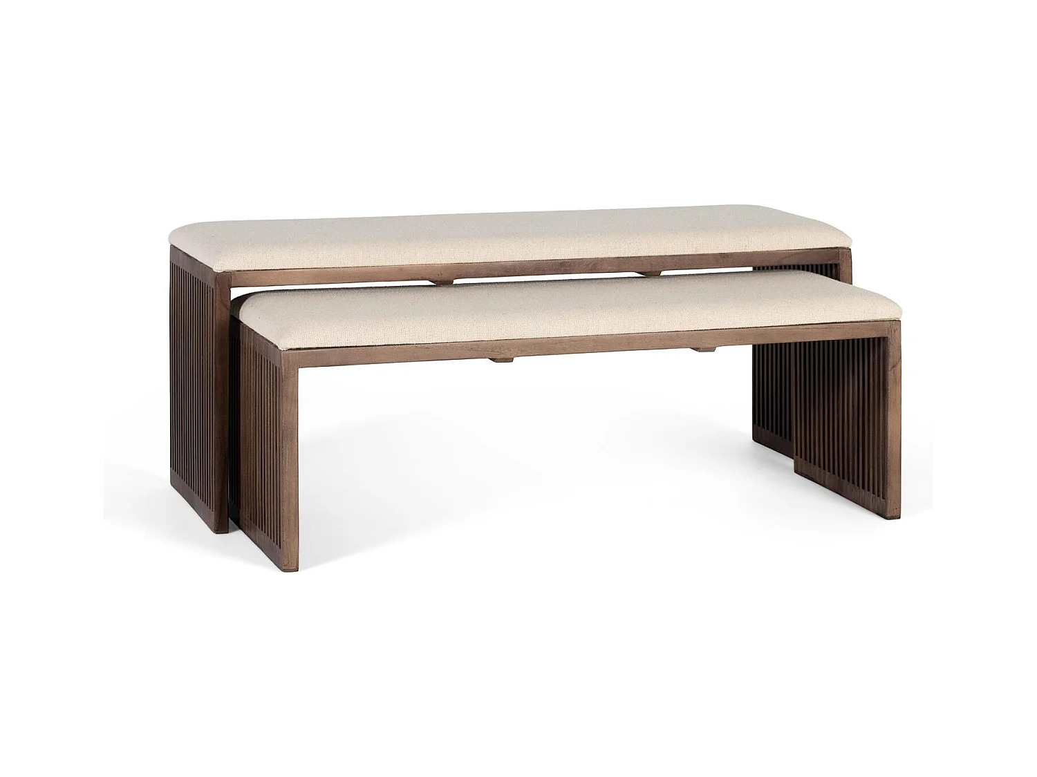Set di due panche in legno di faggio riciclato, 115 cm