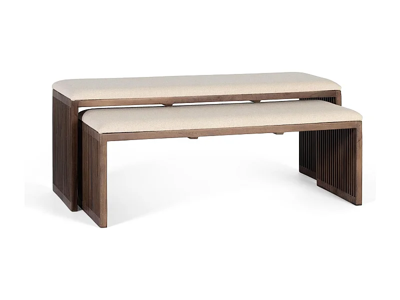 Set di due panche in legno di faggio riciclato, 115 cm