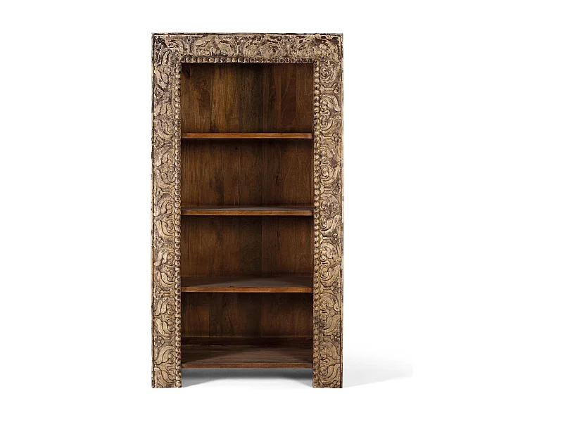 Bibliothèque en bois de manguier avec finition vieillie, 183 cm