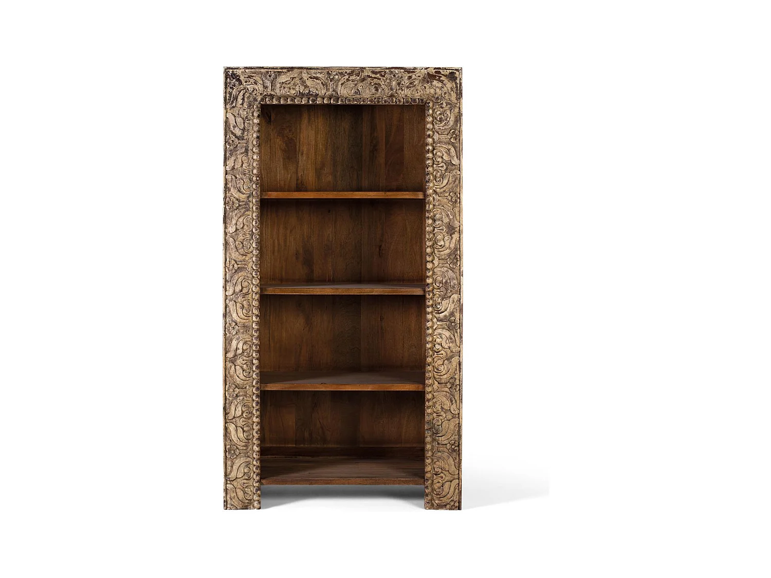 Bibliothèque en bois de manguier avec finition vieillie, 183 cm