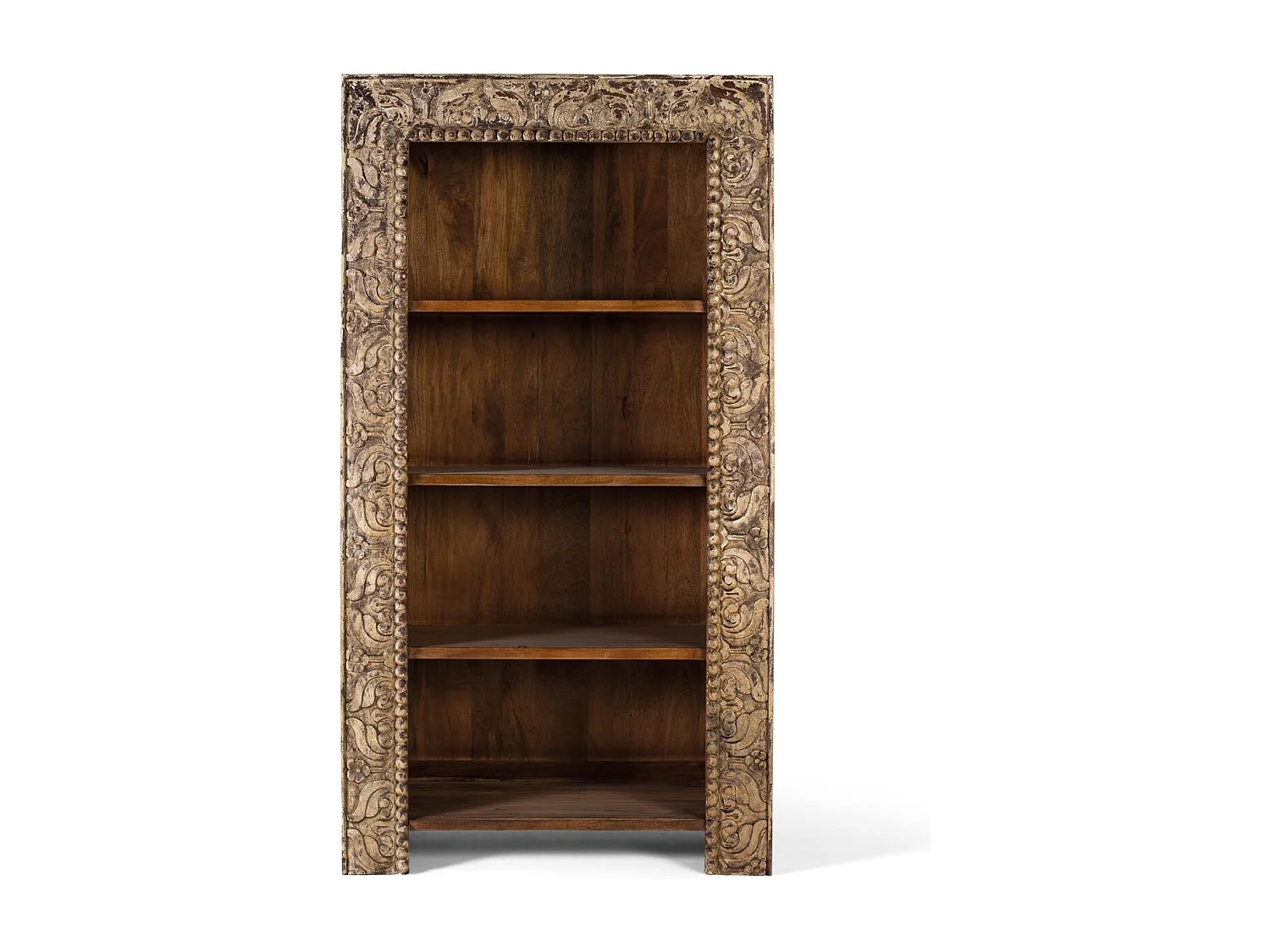 Bibliothèque en bois de manguier avec finition vieillie, 183 cm