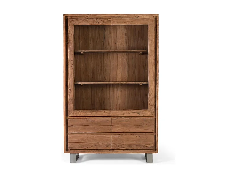 Vitrine aus Mangoholz und Glas mit zwei Türen 190 cm