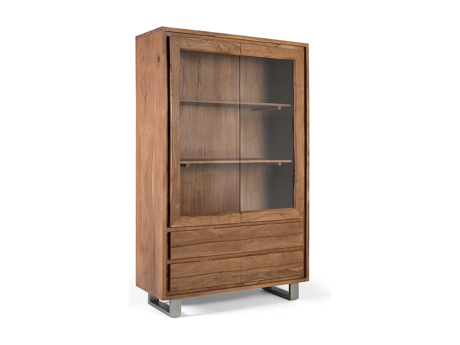 Vitrine en bois de manguier et verre avec deux portes 190 cm