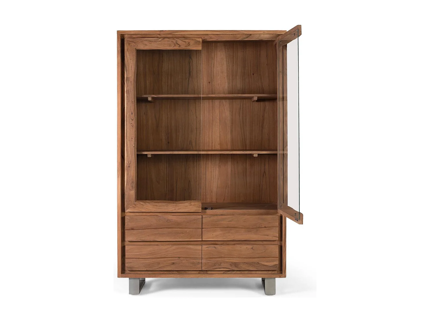 Vitrine en bois de manguier et verre avec deux portes 190 cm