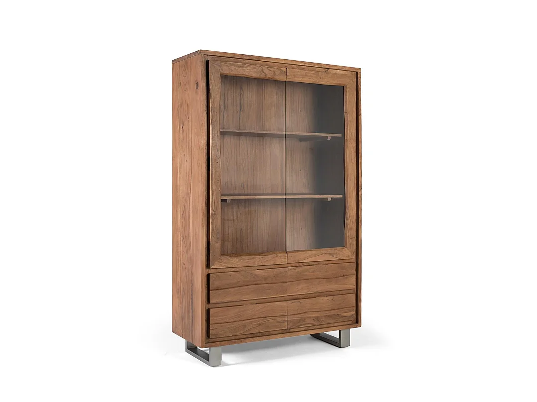 Vetrina in legno di acacia, stile rustico moderno, 120 cm - 190x120x45
