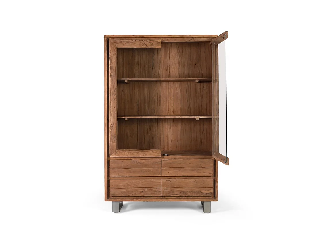 Vetrina in legno di acacia, stile rustico moderno, 120 cm - 190x120x45