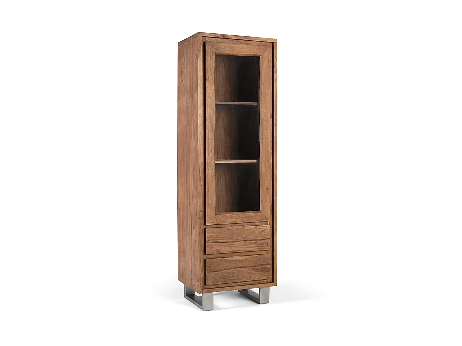 Vitrine en bois d'acacia 60 cm, style rustique moderne - 190 x 60 x 45
