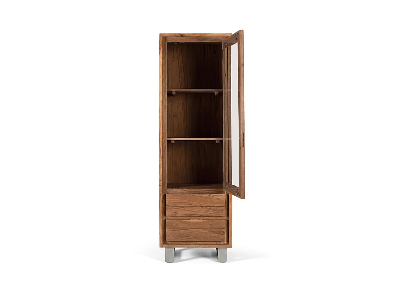 Vitrine en bois d'acacia 60 cm, style rustique moderne - 190 x 60 x 45