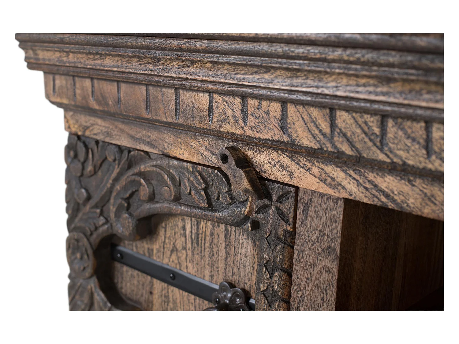 Meuble TV en bois de manguier massif avec deux portes et deux étagères