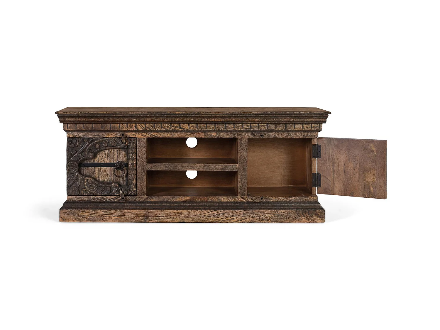 TV-bord i massivt mangotræ med to låger og to hylder