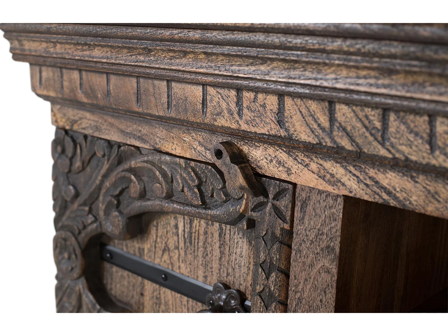 TV-bord i massivt mangotræ med to låger og to hylder