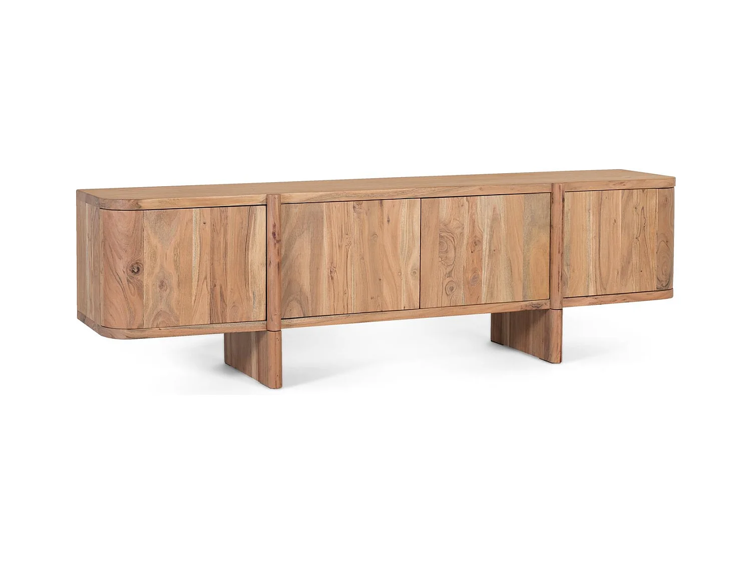 TV-Schrank aus massivem Akazienholz mit abgerundeten Ecken